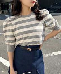 one after another NICE CLAUP | ボリュームスリーブがポイント/ボーダートップス(スウェット)