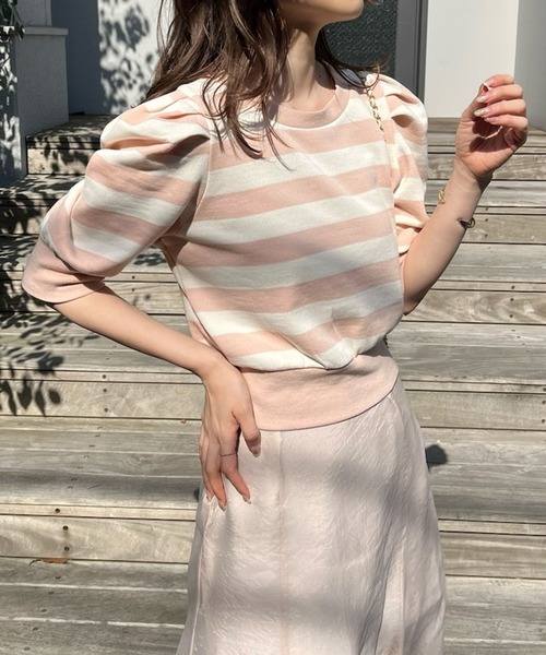 one after another NICE CLAUP（ワンアフターアナザーナイスクラップ）の「ボリュームスリーブがポイント/ボーダートップス（スウェット・レディース・グレー系その他/ピンク系その他/ブラック系その他・FREE）」の11枚目の写真