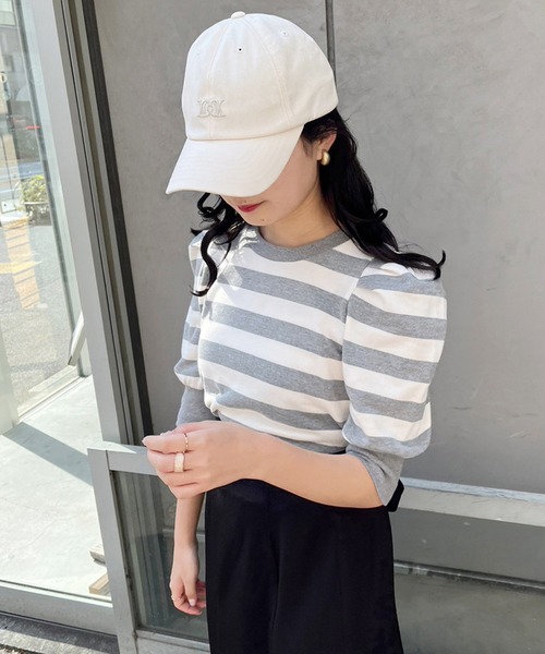 one after another NICE CLAUP（ワンアフターアナザーナイスクラップ）の「ボリュームスリーブがポイント/ボーダートップス（スウェット・レディース・グレー系その他/ピンク系その他/ブラック系その他・FREE）」の10枚目の写真