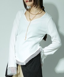 Hemline cut メッシュリブトップス