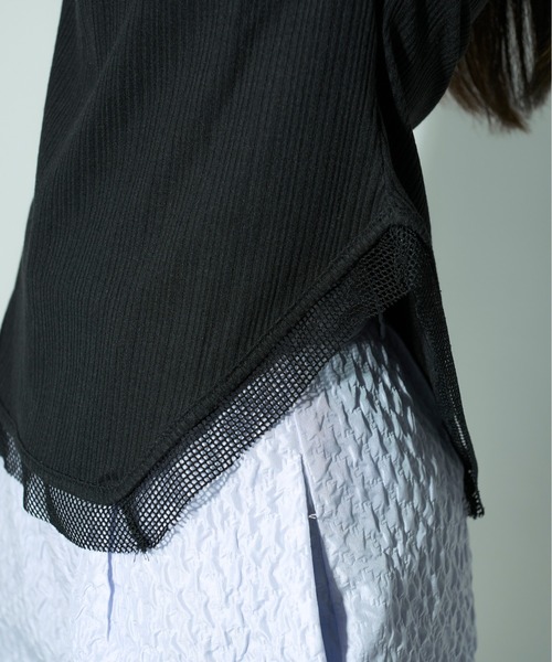Ezick（エジック）の「Hemline cut メッシュリブトップス（Tシャツ/カットソー・レディース・ブラック/ホワイト・FREE）」の18枚目の写真