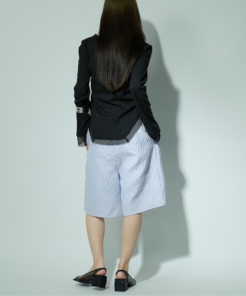 Ezick（エジック）の「Hemline cut メッシュリブトップス（Tシャツ/カットソー・レディース・ブラック/ホワイト・FREE）」の5枚目の写真