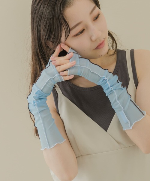 SMELLY（スメリー）の「シアーメローアームカバー（アームカバー・レディース・ブルー/ホワイト/ミント・-）」の16枚目の写真