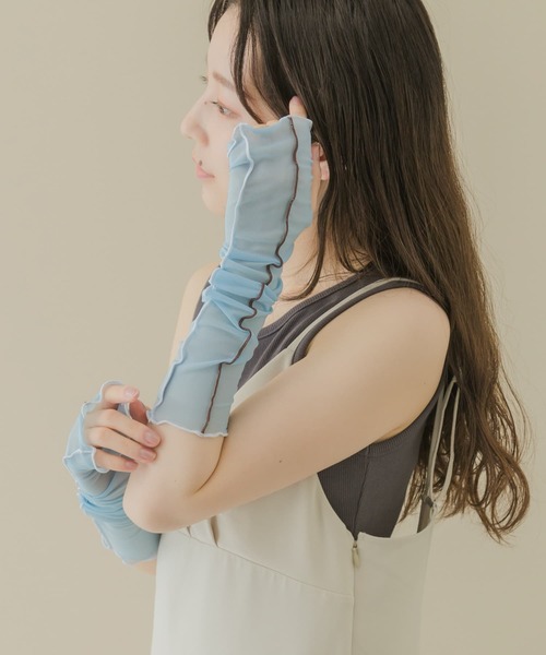 SMELLY（スメリー）の「シアーメローアームカバー（アームカバー・レディース・ブルー/ホワイト/ミント・-）」の4枚目の写真