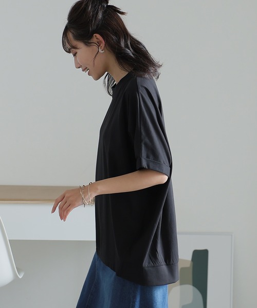 ElegChic（エレグシック）の「ゆったりロールアップカットソー（Tシャツ/カットソー・レディース・オフホワイト/杢グレー/ブラック/カーキ・M/XL/4L）」の6枚目の写真