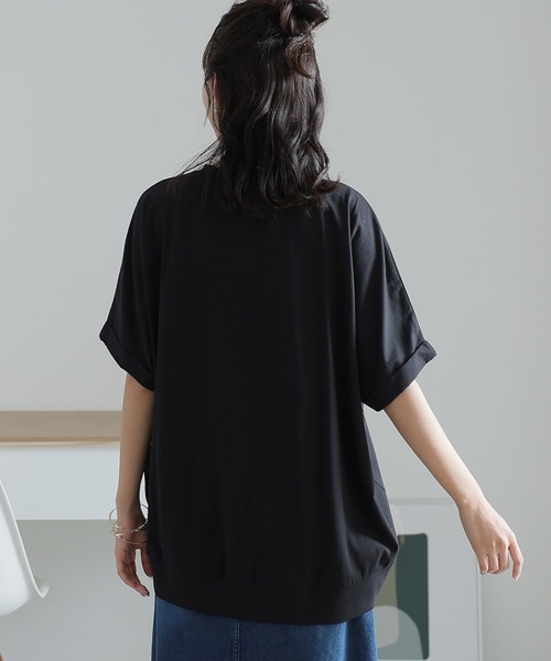 ElegChic（エレグシック）の「ゆったりロールアップカットソー（Tシャツ/カットソー・レディース・オフホワイト/杢グレー/ブラック/カーキ・M/XL/4L）」の7枚目の写真