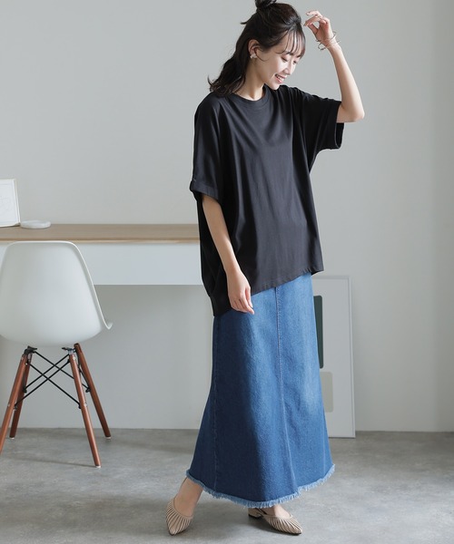 ElegChic（エレグシック）の「ゆったりロールアップカットソー（Tシャツ/カットソー・レディース・オフホワイト/杢グレー/ブラック/カーキ・M/XL/4L）」の8枚目の写真