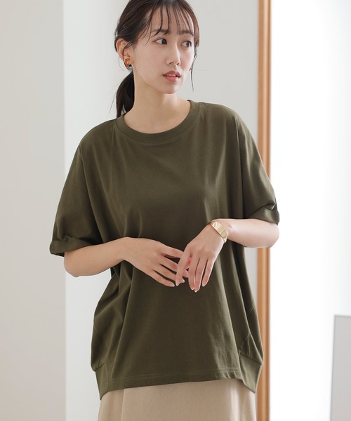 ElegChic（エレグシック）の「ゆったりロールアップカットソー（Tシャツ/カットソー・レディース・オフホワイト/杢グレー/ブラック/カーキ・M/XL/4L）」の9枚目の写真