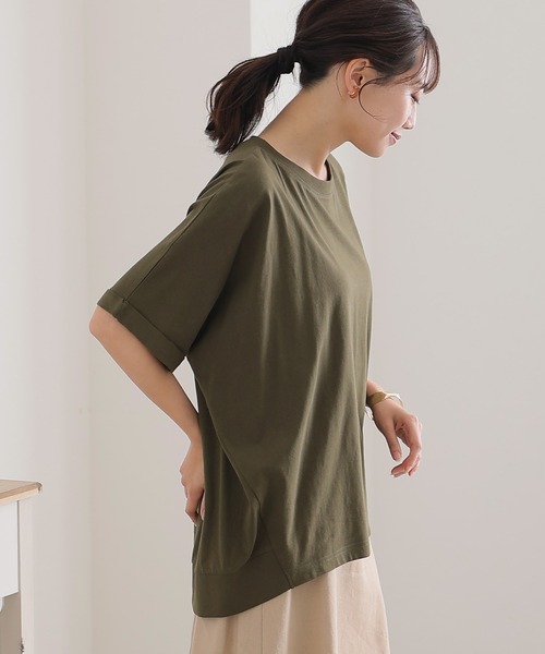 ElegChic（エレグシック）の「ゆったりロールアップカットソー（Tシャツ/カットソー・レディース・オフホワイト/杢グレー/ブラック/カーキ・M/XL/4L）」の10枚目の写真