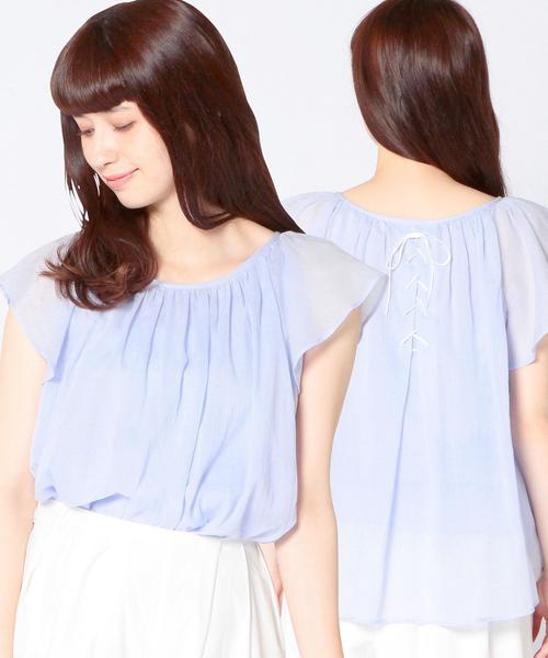 Another Edition（アナザーエディション）の「ヨウリョウラッフルショートスリーブ/AEFC Ｃヨウリュウ　RUFFLE SSL◆（シャツ/ブラウス・レディース・オフホワイト/オレンジ/ライトブルー・フリー）」の18枚目の写真