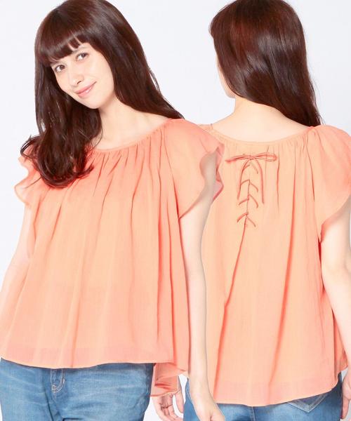 Another Edition（アナザーエディション）の「ヨウリョウラッフルショートスリーブ/AEFC Ｃヨウリュウ　RUFFLE SSL◆（シャツ/ブラウス・レディース・オフホワイト/オレンジ/ライトブルー・フリー）」の3枚目の写真