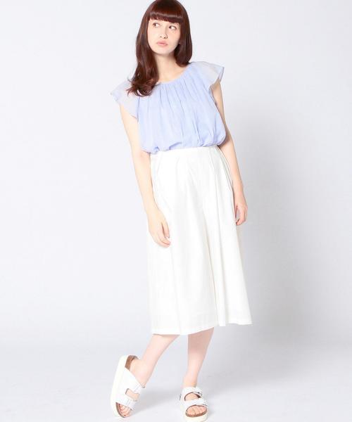 Another Edition（アナザーエディション）の「ヨウリョウラッフルショートスリーブ/AEFC Ｃヨウリュウ　RUFFLE SSL◆（シャツ/ブラウス・レディース・オフホワイト/オレンジ/ライトブルー・フリー）」の7枚目の写真