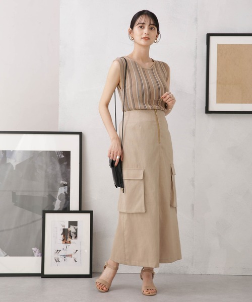 NANO universe（ナノユニバース）の「LB.04/マルチストライプタンクトップニット（タンクトップ・レディース・グリーン/ダークグレー/ベージュ・FREE）」の18枚目の写真