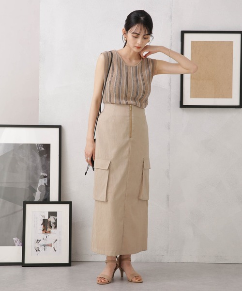 NANO universe（ナノユニバース）の「LB.04/マルチストライプタンクトップニット（タンクトップ・レディース・グリーン/ダークグレー/ベージュ・FREE）」の4枚目の写真