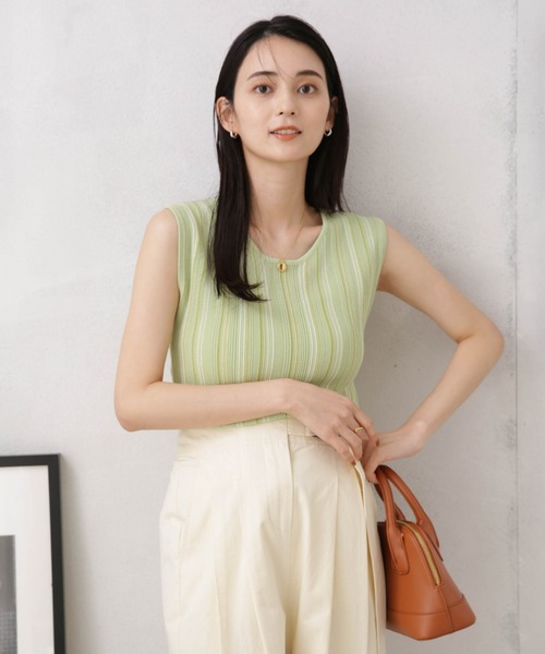 NANO universe（ナノユニバース）の「LB.04/マルチストライプタンクトップニット（タンクトップ・レディース・グリーン/ダークグレー/ベージュ・FREE）」の11枚目の写真