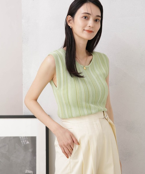 NANO universe（ナノユニバース）の「LB.04/マルチストライプタンクトップニット（タンクトップ・レディース・グリーン/ダークグレー/ベージュ・FREE）」の8枚目の写真
