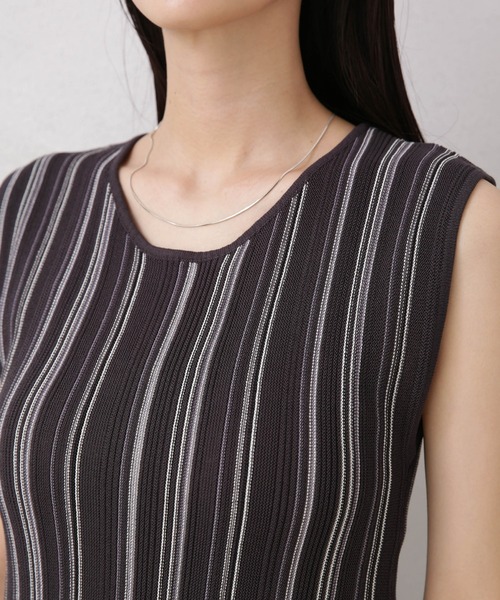 NANO universe（ナノユニバース）の「LB.04/マルチストライプタンクトップニット（タンクトップ・レディース・グリーン/ダークグレー/ベージュ・FREE）」の10枚目の写真