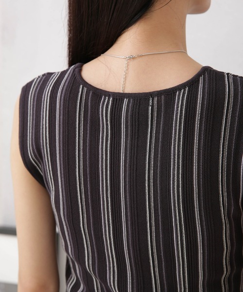 NANO universe（ナノユニバース）の「LB.04/マルチストライプタンクトップニット（タンクトップ・レディース・グリーン/ダークグレー/ベージュ・FREE）」の21枚目の写真