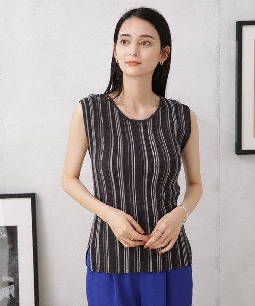 NANO universe（ナノユニバース）の「LB.04/マルチストライプタンクトップニット（タンクトップ・レディース・グリーン/ダークグレー/ベージュ・FREE）」の12枚目の写真