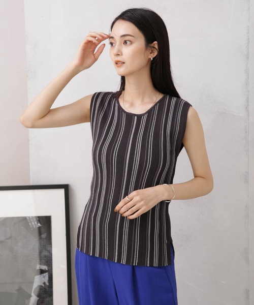 NANO universe（ナノユニバース）の「LB.04/マルチストライプタンクトップニット（タンクトップ・レディース・グリーン/ダークグレー/ベージュ・FREE）」の16枚目の写真