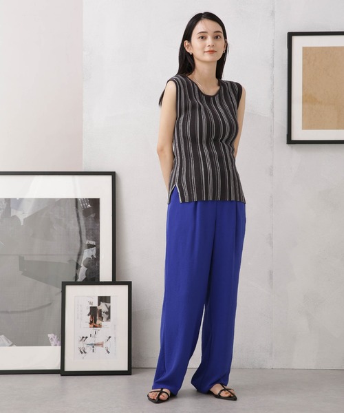 NANO universe（ナノユニバース）の「LB.04/マルチストライプタンクトップニット（タンクトップ・レディース・グリーン/ダークグレー/ベージュ・FREE）」の9枚目の写真