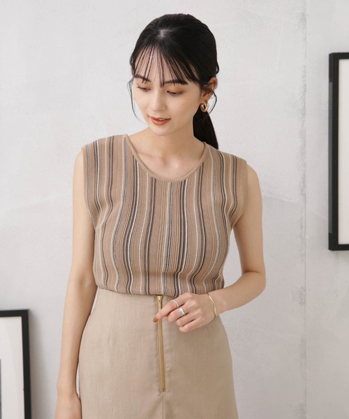 NANO universe（ナノユニバース）の「LB.04/マルチストライプタンクトップニット（タンクトップ・レディース・グリーン/ダークグレー/ベージュ・FREE）」の22枚目の写真