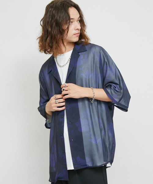 JUNRED（ジュンレッド）の「シアーフラワープリントドルマンシャツ（シャツ/ブラウス・メンズ・チャコールグレー/ネイビー/パープル・L/M/S）」の13枚目の写真