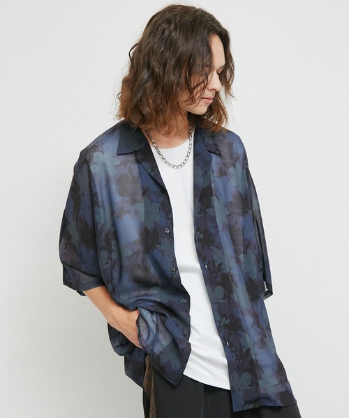 JUNRED（ジュンレッド）の「シアーフラワープリントドルマンシャツ（シャツ/ブラウス・メンズ・チャコールグレー/ネイビー/パープル・L/M/S）」の15枚目の写真