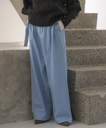 【追加】【洗える】ライトデニムハイウエストワイドパンツ