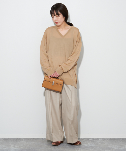 「Plage」 Vネックニット FREE ブラック レディース セール】Fine Gauge Vネックニット（ニット/セーター）｜Plage