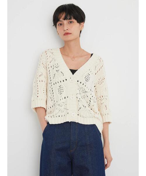 UND TEXTURE ART FLOWER KNIT CARDIGAN