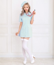 Tika(ティカ)のコスプレ かわいい ナース  ハートポケット スリット ミニ ワンピース 2点セット ハロウィン(コスチューム/パーティーグッズ)