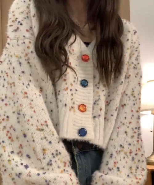 meJane（ミージェーン）の「カラーネップクロップドニットカーディガン（カーディガン/ボレロ・レディース・ホワイト系・FREE）」の3枚目の写真