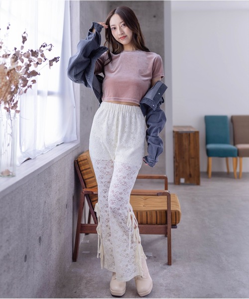 clear（クリア）の「サイドリボンレースパンツ[低身長用サイズ有]（その他パンツ・レディース・アイボリー/ブラック・F/XS）」の12枚目の写真