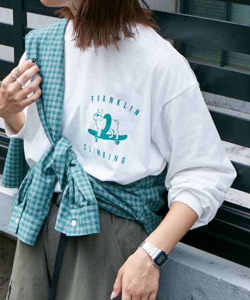 Franklin Climbing（フランクリンクライミング）の「【Franklin Climbing】ブルドッグ＆スケボープリント ロンTee（Tシャツ/カットソー・メンズ・ホワイト/ブラック/グレー・MEDIUM/LARGE）」の2枚目の写真