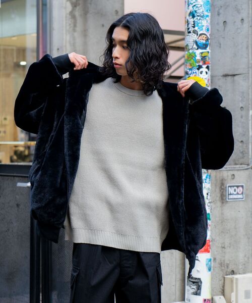 JEANS MATE(ジーンズメイト)の「【UNIIT/ユニット】エコファー フードジャケット ブルゾン ふわふわ もこもこ フェイクファー オーバーサイズ 防寒(ブルゾン・メンズ・ブラック/グレー/オフホワイト・MEDIUM/X-LARGE/LARGE)」の12枚目の写真