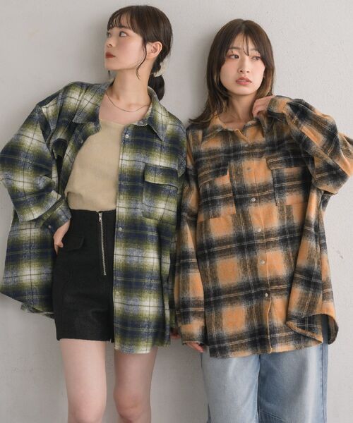 RETRO GIRL(レトロガール)の「起毛FウールチェックSH(シャツ/ブラウス・レディース・グリーン/ブラック/ベージュ・FREE)」の6枚目の写真