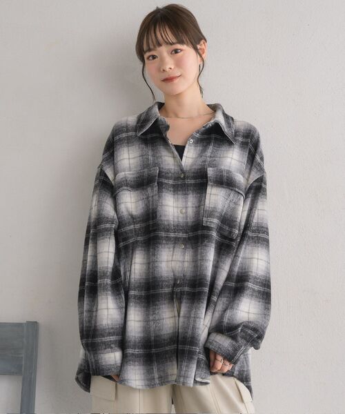 RETRO GIRL(レトロガール)の「起毛FウールチェックSH(シャツ/ブラウス・レディース・グリーン/ブラック/ベージュ・FREE)」の8枚目の写真