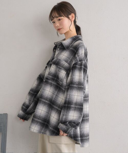 RETRO GIRL(レトロガール)の「起毛FウールチェックSH(シャツ/ブラウス・レディース・グリーン/ブラック/ベージュ・FREE)」の9枚目の写真