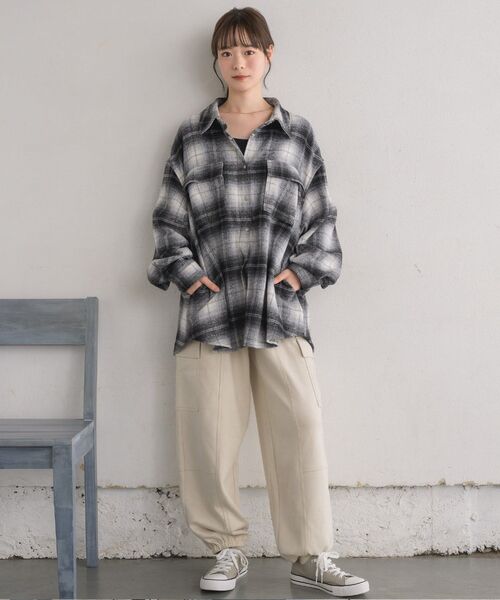 RETRO GIRL(レトロガール)の「起毛FウールチェックSH(シャツ/ブラウス・レディース・グリーン/ブラック/ベージュ・FREE)」の19枚目の写真