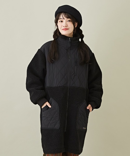 CUBE SUGAR（キューブシュガー）の「ナイロンキルト×ボアジップアップミドル丈コート（ミリタリージャケット・レディース・ブラック/マルチ/カーキ/ベージュ・M）」の5枚目の写真