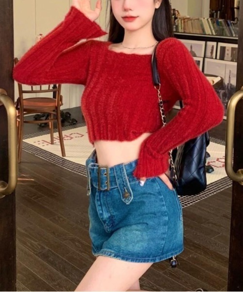 almo（アルモ）の「【LAMPOON】シャギースクエアネックニット（ニット/セーター・レディース・ブラック/ホワイト/レッド/ベージュ・FREE）」の17枚目の写真