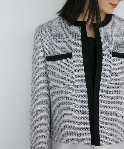 イネド　ツイードノーカラージャケット CLASSY.1月号掲載】ルレックスツイード ノーカラージャケット