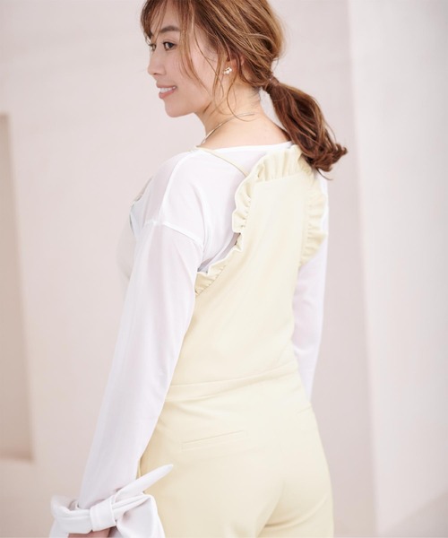 セール】バックフリルデザインオールインワン（つなぎ