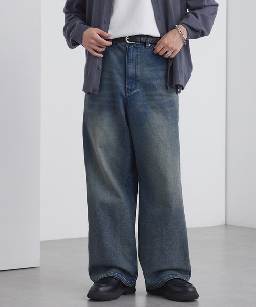 MONO-MART（モノマート）の「ヴィンテージメイクバギーセミワイドデニムパンツ（デニムパンツ・メンズ・ブラック/ブラウン/グレー/サックスブルー/インディゴブルー/アイボリー/ライトグレー/グリーン/サックスブルー系1/ブラック系1/ブラック系その他/ブルー系1/ライトブルー/ブルー系2/ブラック系2/ブルー系3/ブルー系5/ブルー系4・S/M/L/XS）」の17枚目の写真