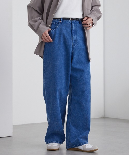 MONO-MART（モノマート）の「ヴィンテージメイクバギーセミワイドデニムパンツ（デニムパンツ・メンズ・ブラック/ブラウン/グレー/サックスブルー/インディゴブルー/アイボリー/ライトグレー/グリーン/サックスブルー系1/ブラック系1/ブラック系その他/ブルー系1/ライトブルー/ブルー系2/ブラック系2/ブルー系3/ブルー系5/ブルー系4・S/M/L/XS）」の18枚目の写真