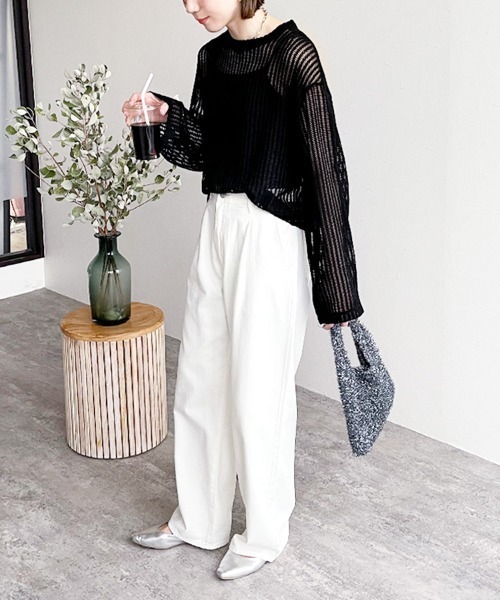 reca（レカ）の「メッシュニットソー（ニット/セーター・レディース・ブラック/アイボリー・M）」の8枚目の写真