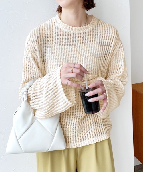 reca（レカ）の「メッシュニットソー（ニット/セーター・レディース・ブラック/アイボリー・M）」の5枚目の写真