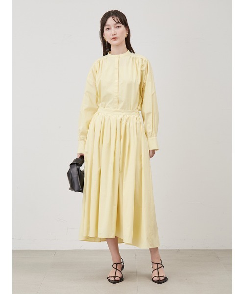 Mila Owen(ミラオーウェン)の「スタンド衿前ふらし後ドッキングシャツワンピース【マシーンウォッシャブル】(シャツワンピース・レディース・ホワイト/ネイビー/イエロー・0/1)」の6枚目の写真