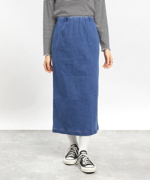 GLOBAL WORK Smile Seed Store（グローバルワーク スマイルシードストア）の「デニムＩラインスカート/977006（デニムスカート・レディース・ブルー系その他3/ブラック/アイボリー/ブルー系その他5・SMALL/MEDIUM/X-LARGE/LARGE）」の4枚目の写真